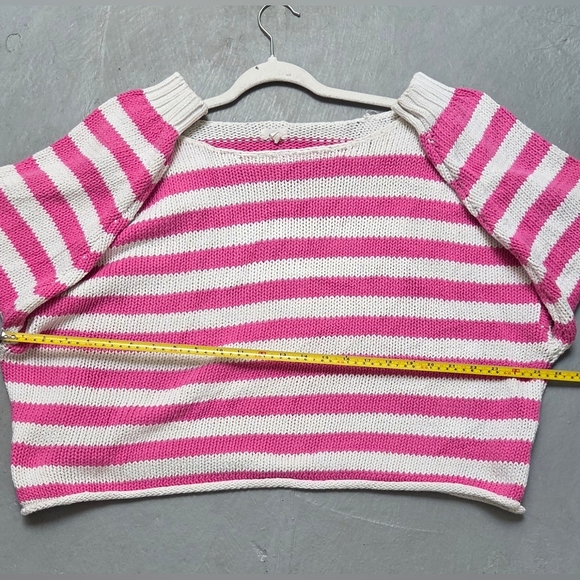 Aerie Off-the-Shoulder Boat Neckline Pink&White Stripe Cotton Blend XL Sweater - Picture 10 of 11